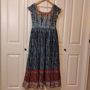 Taruni Women's Multicolor Muslin Printed Round Neck Midi Dress Size XL